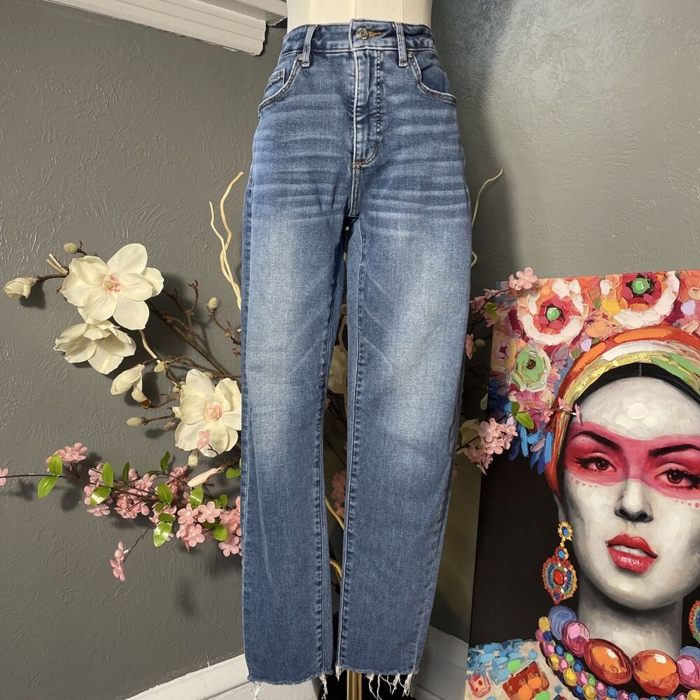 made and loved LOFT Women's Blue Jeans Curvy Skinny Mid Waist Raw Hem 27/4
